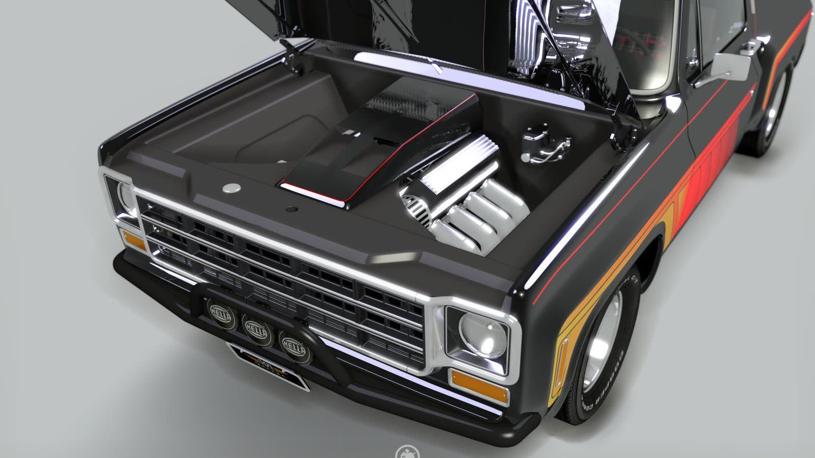 Chevrolet C10 1974 Customizada: pickup clássica com estilo offroad — imagem 4 do projeto 3D